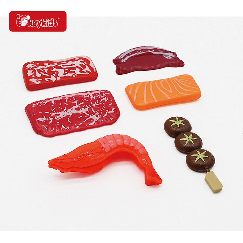 Realistic Role-Play Kids Wooden Toy Grill BBQ Set with Food and Accessories W10L029