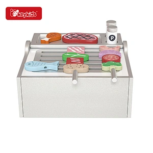 Realistic Role-Play Kids Wooden Toy Grill BBQ Set with Food and Accessories W10L029