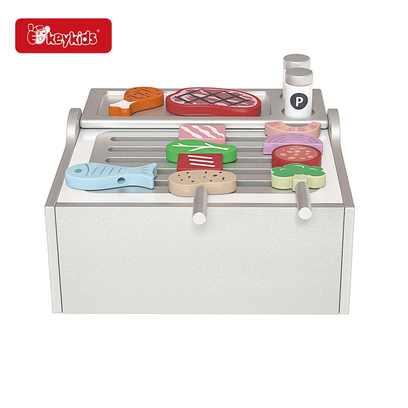 Realistic Role-Play Kids Wooden Toy Grill BBQ Set with Food and Accessories W10L029