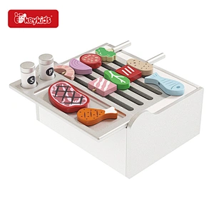 Realistic Role-Play Kids Wooden Toy Grill BBQ Set with Food and Accessories W10L029