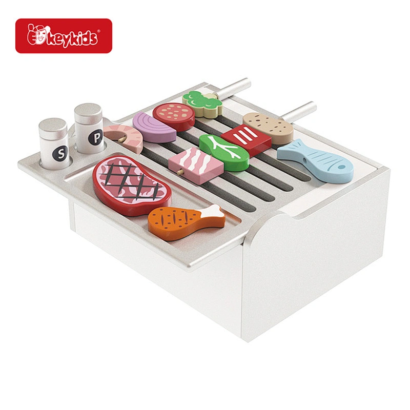 Realistic Role-Play Kids Wooden Toy Grill BBQ Set with Food and Accessories W10L029