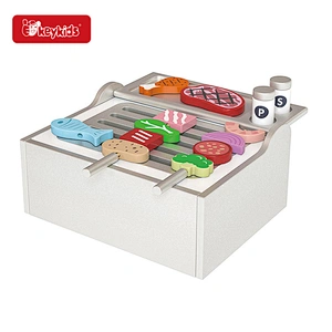 Realistic Role-Play Kids Wooden Toy Grill BBQ Set with Food and Accessories W10L029